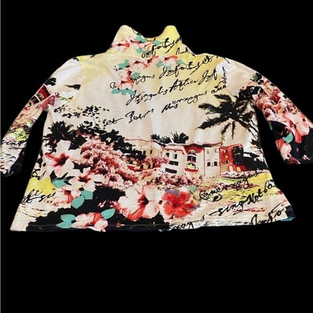 Onque Casuals tropical zip 3/4 sleeve shirt jacket rhinestone palm trees L - Picture 9 of 11